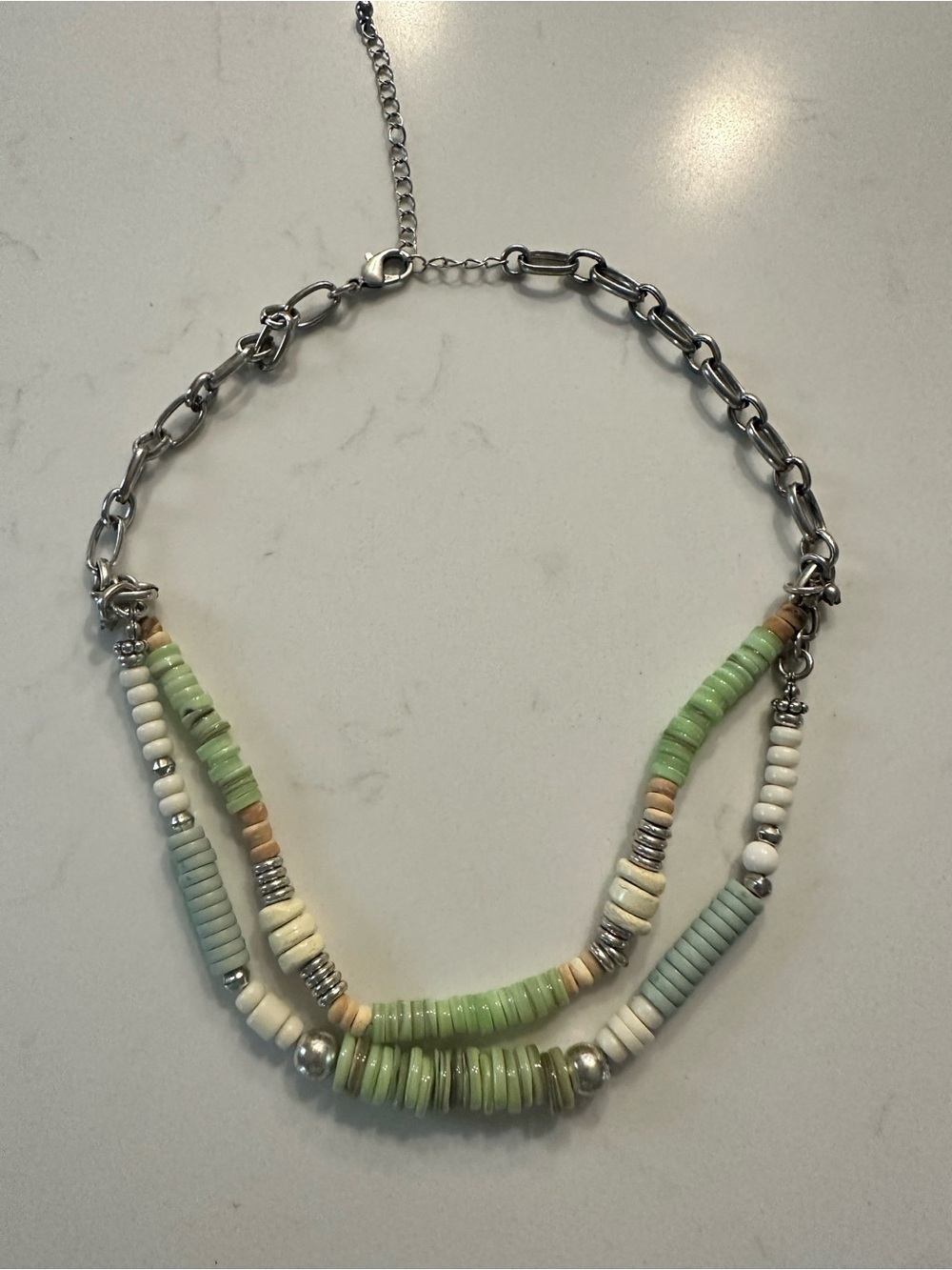 Free People Beaded Multi-Strand Necklace in Mint Green and Cream